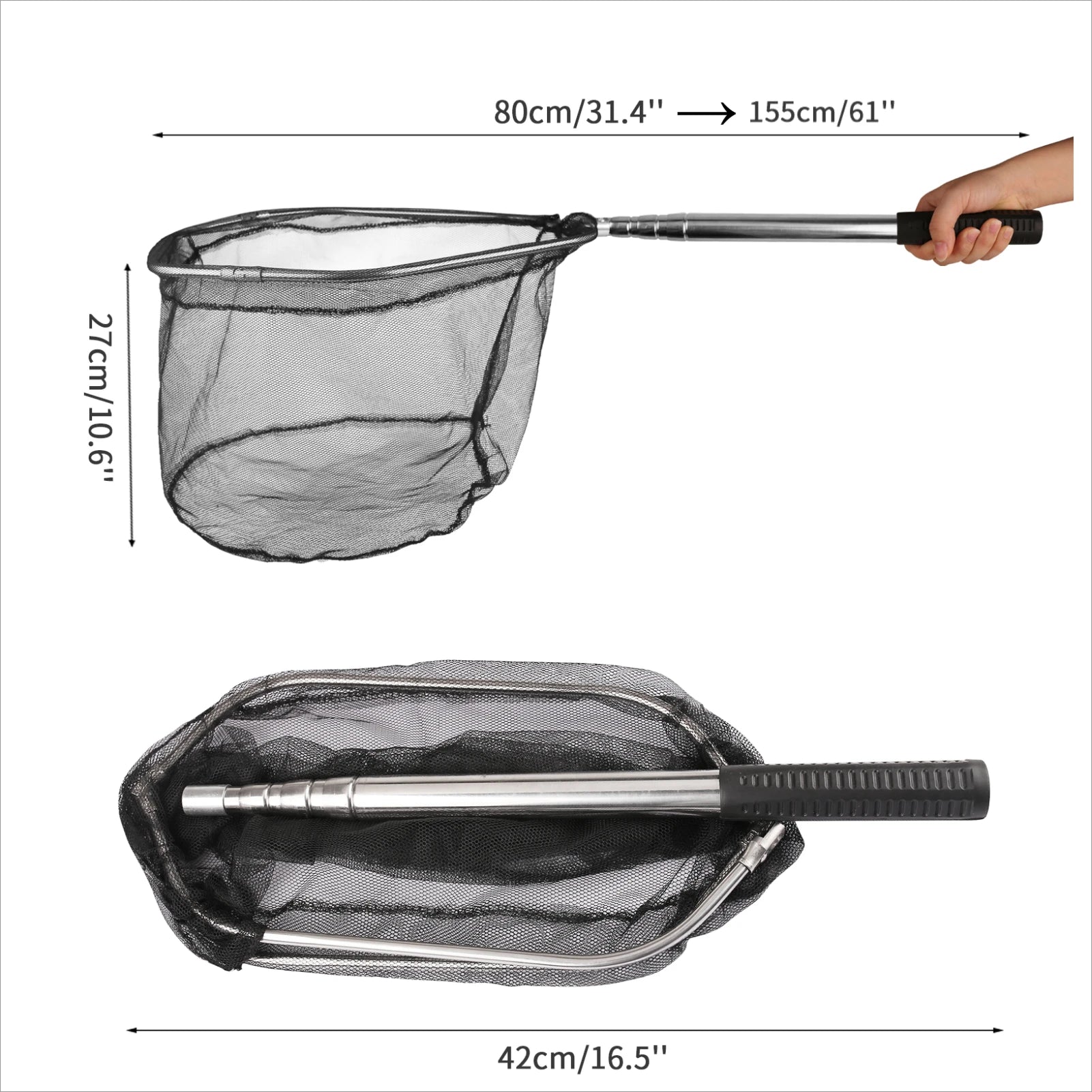 Épuisette de pêche télescopique en aluminium – Pliable et durable