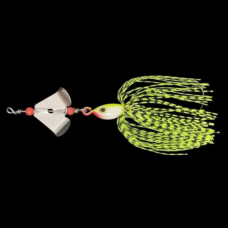 Leurre "Spinner Bait" avec jupe en caoutchouc et double palette