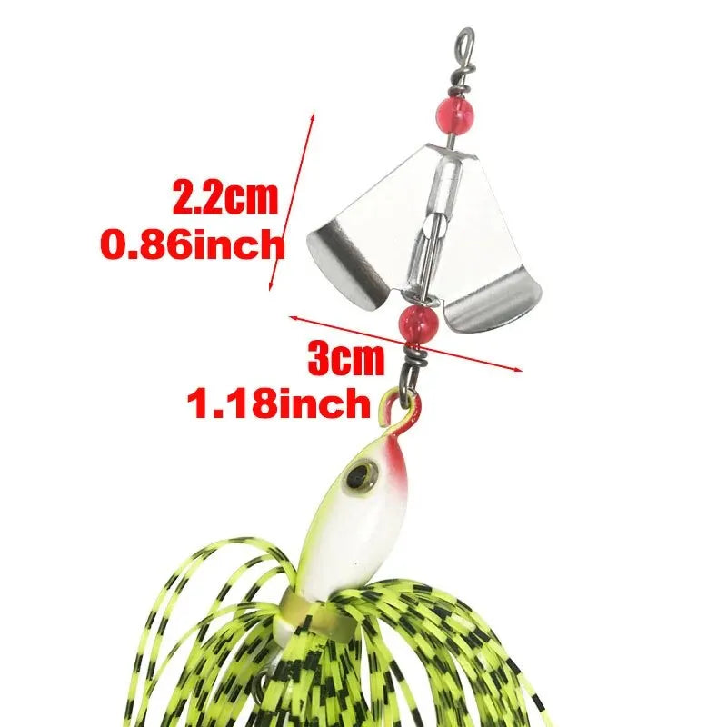 Leurre "Spinner Bait" avec jupe en caoutchouc et double palette