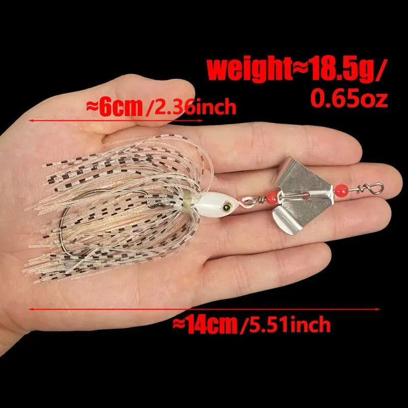 Leurre "Spinner Bait" avec jupe en caoutchouc et double palette