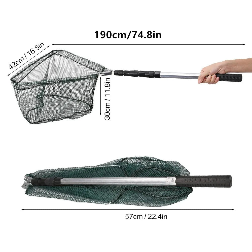Épuisette de pêche télescopique en aluminium – Pliable et durable