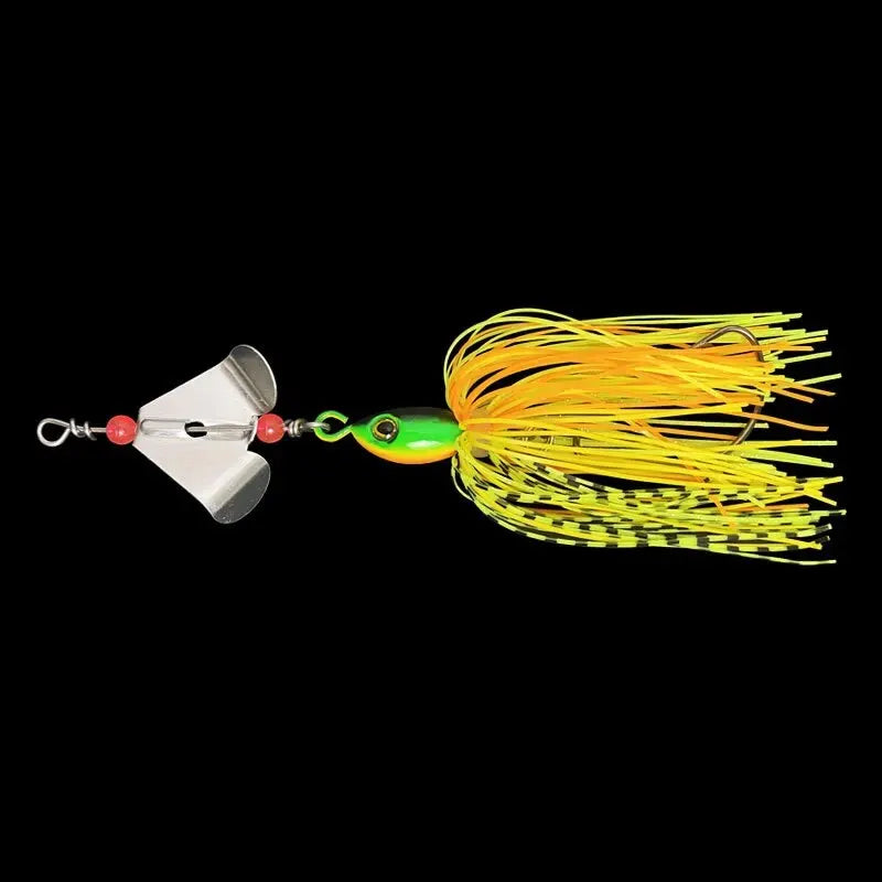 Leurre "Spinner Bait" avec jupe en caoutchouc et double palette