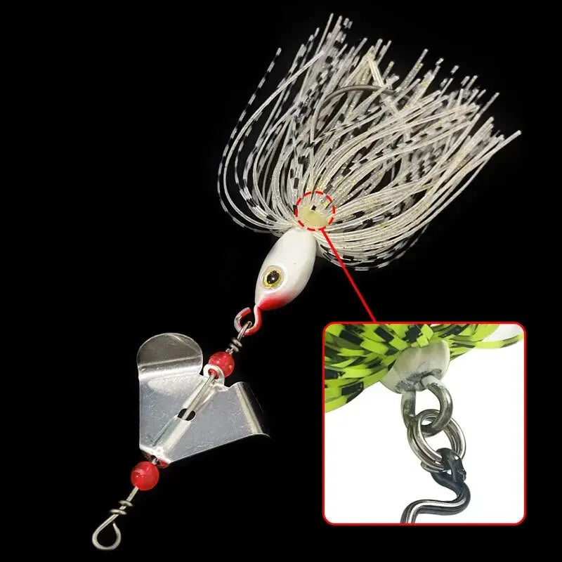 Leurre "Spinner Bait" avec jupe en caoutchouc et double palette