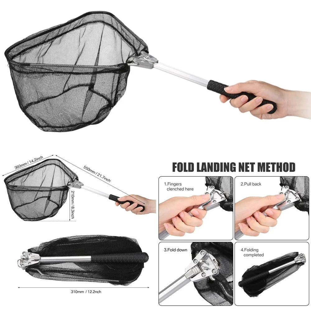 Épuisette de pêche télescopique en aluminium – Pliable et durable