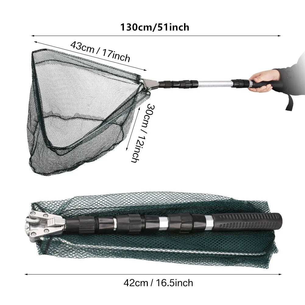 Épuisette de pêche télescopique en aluminium – Pliable et durable