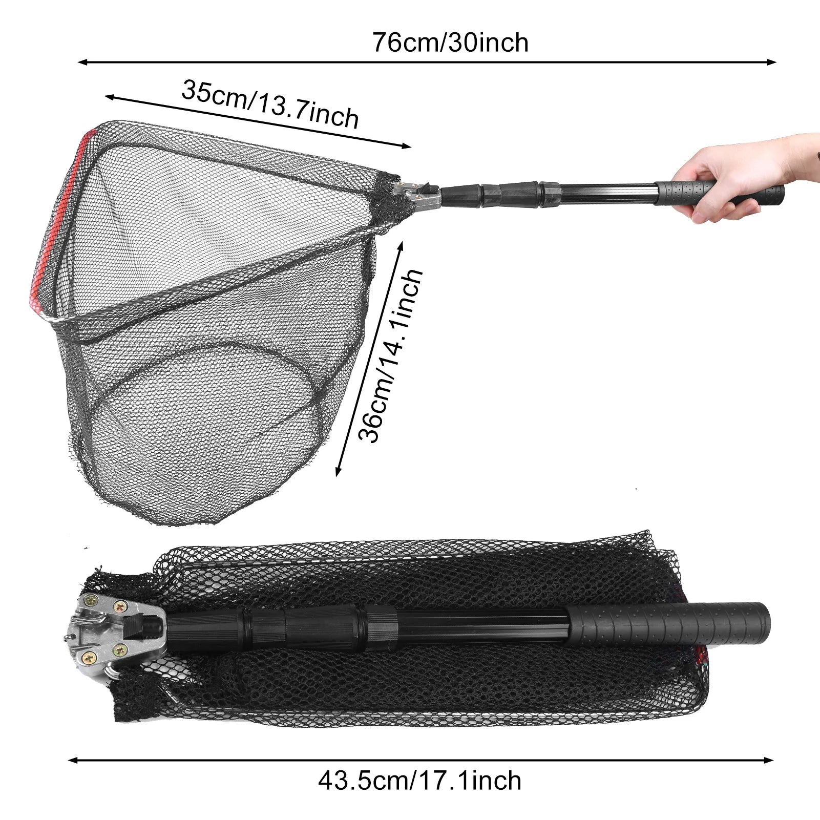 Épuisette de pêche télescopique en aluminium – Pliable et durable