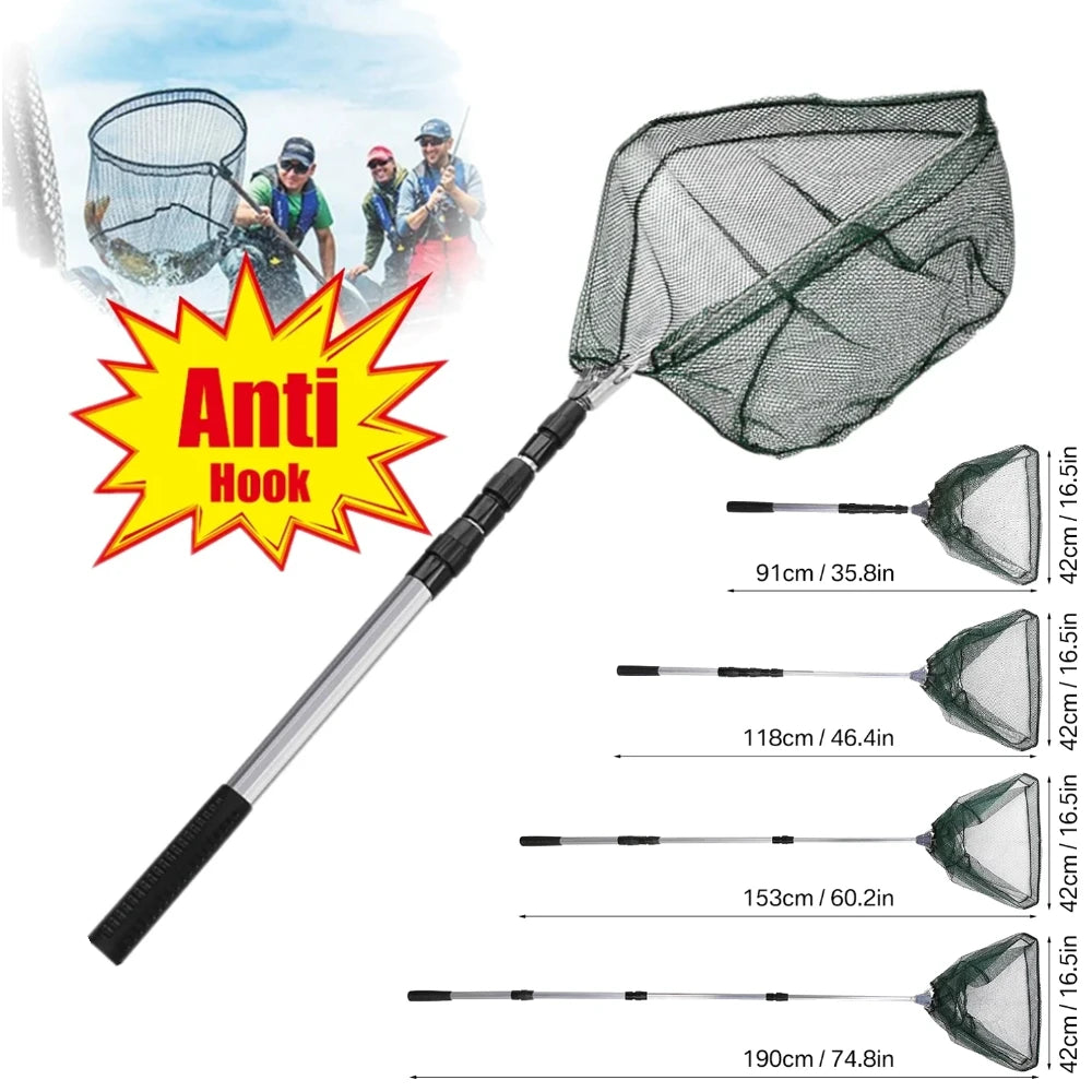 Épuisette de pêche télescopique en aluminium – Pliable et durable