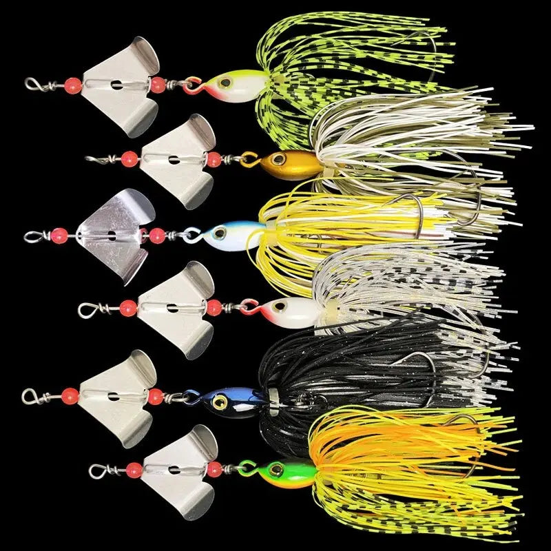 Leurre "Spinner Bait" avec jupe en caoutchouc et double palette