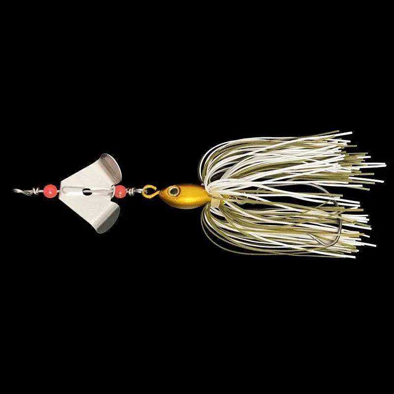 Leurre "Spinner Bait" avec jupe en caoutchouc et double palette