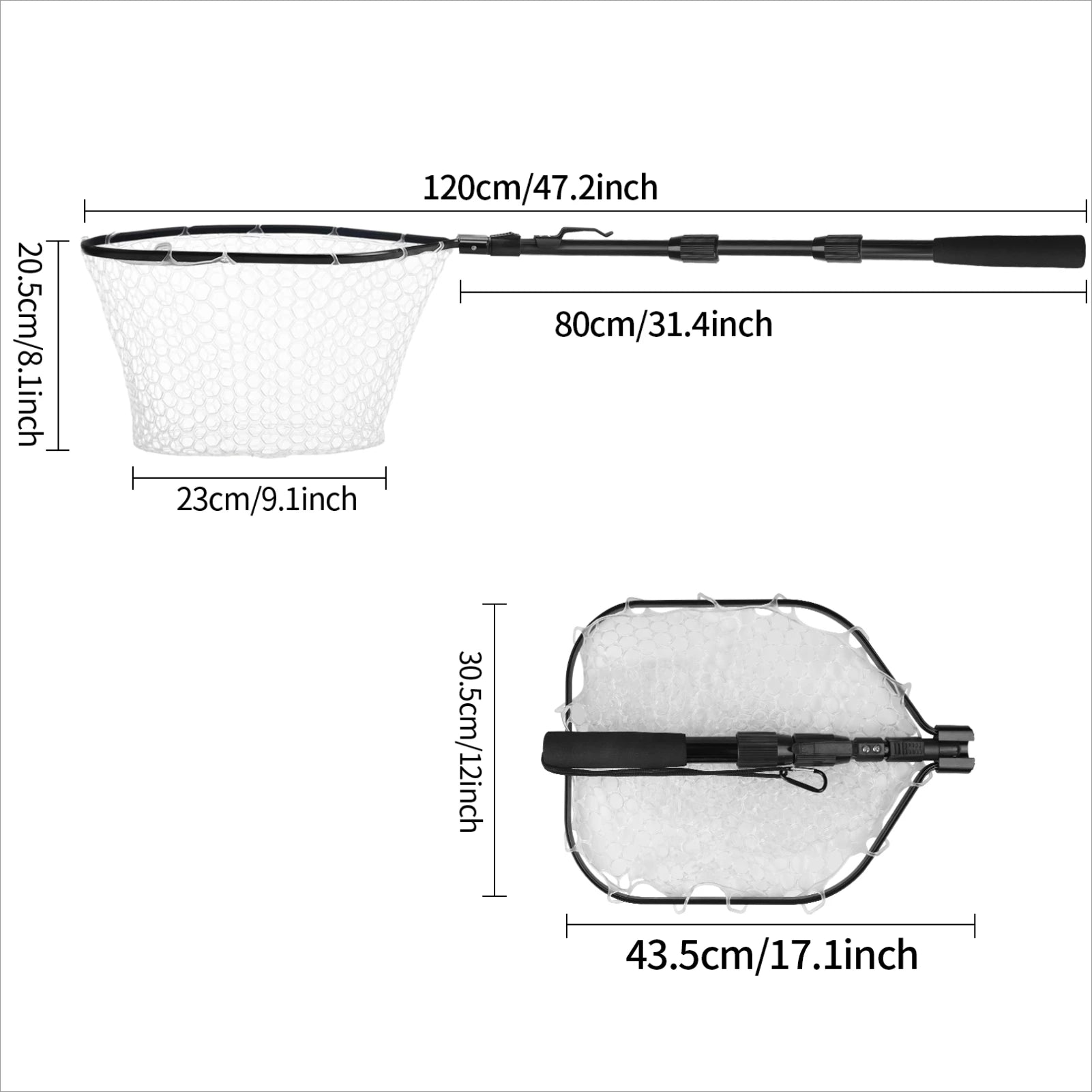 Épuisette de pêche télescopique en aluminium – Pliable et durable