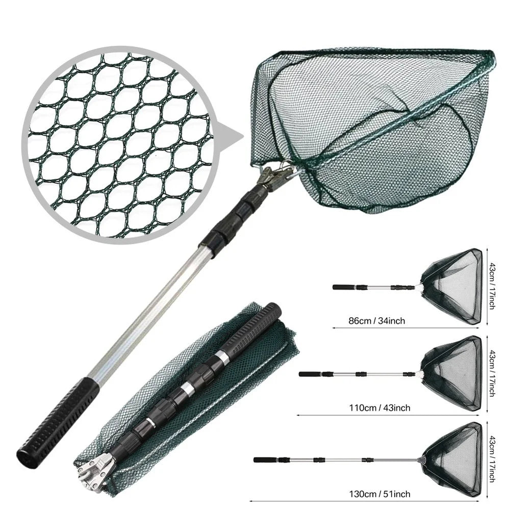 Épuisette de pêche télescopique en aluminium – Pliable et durable
