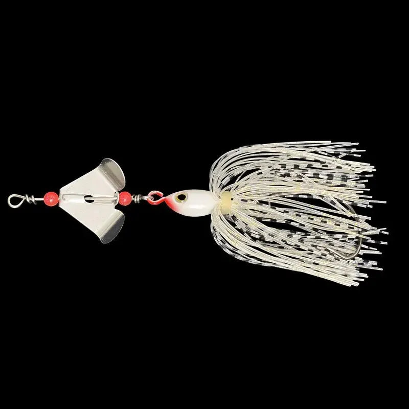 Leurre "Spinner Bait" avec jupe en caoutchouc et double palette