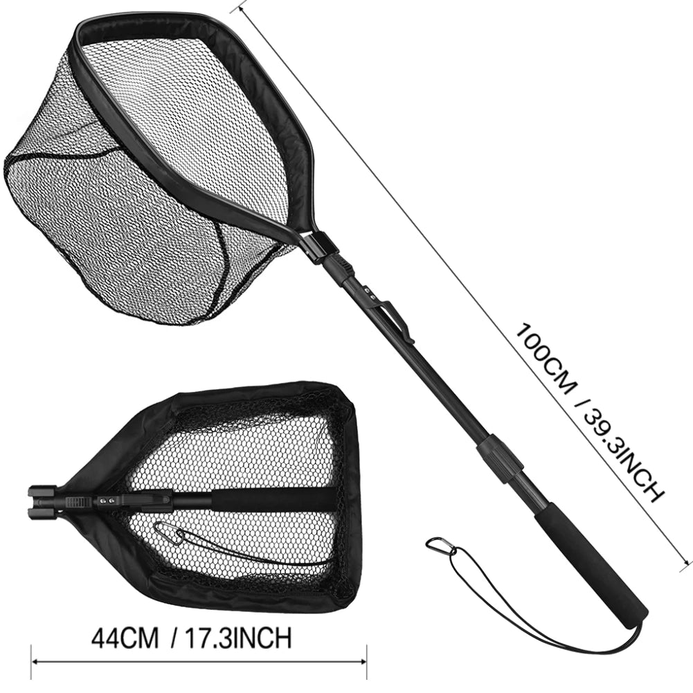 Épuisette de pêche télescopique en aluminium – Pliable et durable